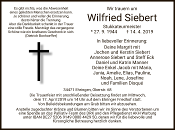 Traueranzeige von Wilfried Siebert von WLZ