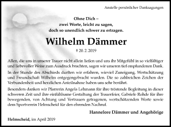 Traueranzeige von Wilhelm Dämmer von WLZ