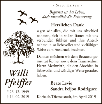 Traueranzeige von Willi Pfeiffer von WLZ