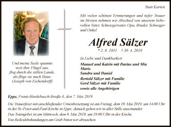 Traueranzeige von Alfred Sälzer von WLZ