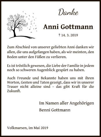 Traueranzeige von Anni Gottmann von WLZ