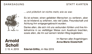 Traueranzeige von Arnold Scholl von WLZ