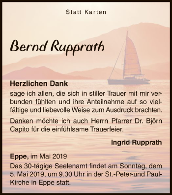 Traueranzeige von Bernd Rupprath von WLZ