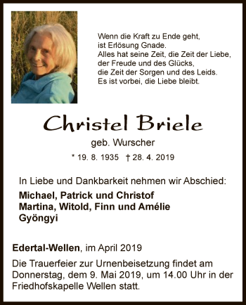 Traueranzeige von Christel Briele von WLZ