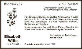 Traueranzeige von Elisabeth Witte von WLZ