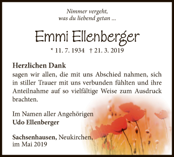 Traueranzeige von Emmi Ellenberger von WLZ