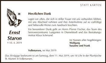 Traueranzeige von Ernst Staron von WLZ