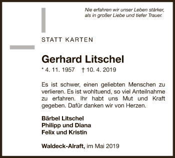 Traueranzeige von Gerhard Litschel von WLZ
