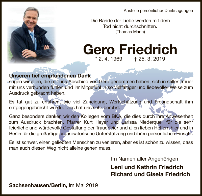  Traueranzeige für Gero Friedrich vom 29.05.2019 aus WLZ