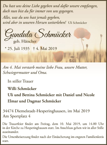 Traueranzeige von Gundula Schmücker von WLZ