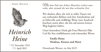 Traueranzeige von Heinrich Heine von WLZ