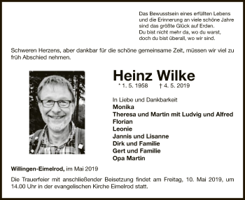 Traueranzeige von Heinz Wilke von WLZ