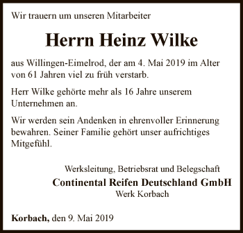 Traueranzeige von Heinz Wilke von WLZ