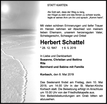 Traueranzeige von Herbert Schattel von WLZ