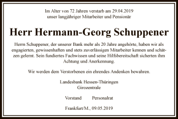 Traueranzeige von Hermann-Georg Schuppener von WLZ