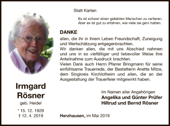 Traueranzeige von Irmgard Rödner von WLZ