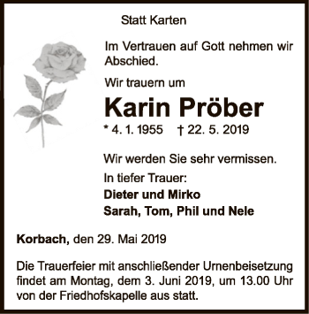 Traueranzeige von Karin Pröber von WLZ