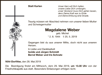 Traueranzeige von Magdalene Weber von WLZ