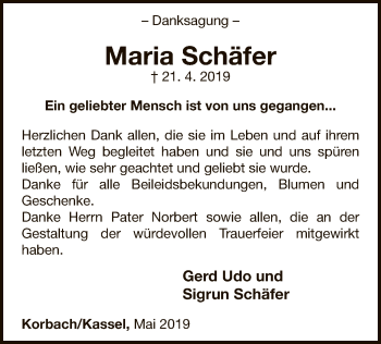 Traueranzeige von Maria Schäfer von WLZ