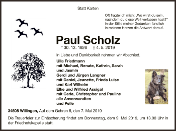 Traueranzeige von Paul Scholz von WLZ