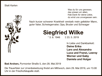Traueranzeige von Siegfried Wilke von WLZ