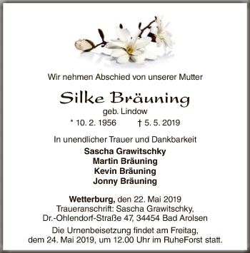 Traueranzeige von Silke Bräuning von WLZ