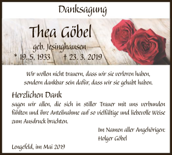 Traueranzeige von Thea Göbel von WLZ