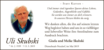 Traueranzeige von Uli Skubski von WLZ