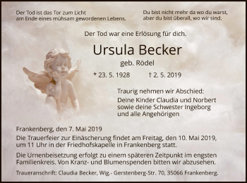 Traueranzeige von Ursula Becker von WLZ