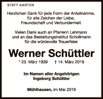 Traueranzeige von Werner Schüttler von WLZ