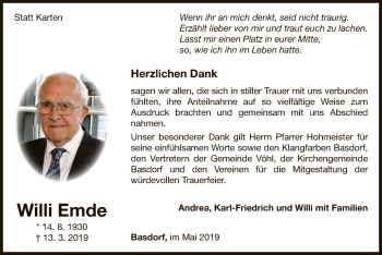 Traueranzeige von Willi Emde von WLZ