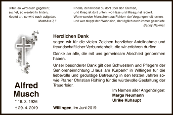 Traueranzeige von Alfred Musch von WLZ