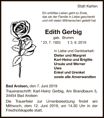 Traueranzeige von Edith Gerbig von WLZ