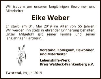 Traueranzeige von Eike Weber von WLZ
