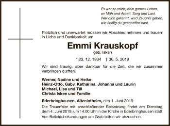 Traueranzeige von Emmi Krauskopf von WLZ