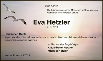 Traueranzeige von Eva Hetzler von WLZ
