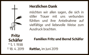 Traueranzeige von Fritz Schäfer von WLZ