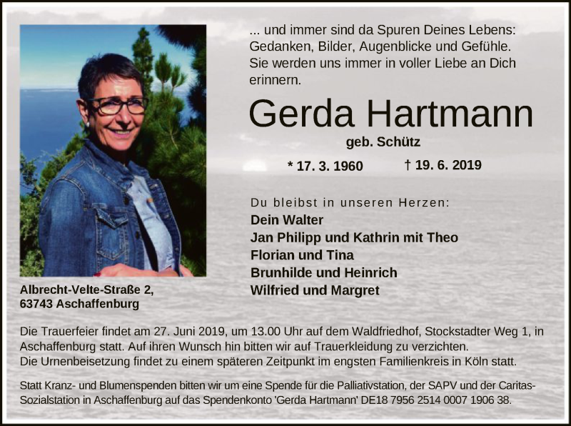  Traueranzeige für Gerda Hartmann vom 22.06.2019 aus WLZ