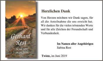 Traueranzeige von Gerhard Rest von WLZ
