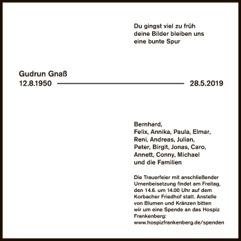 Traueranzeige von Gudrun Gnaß von WLZ