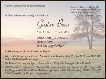 Traueranzeige von Gustav Born von WLZ