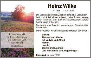 Traueranzeige von Heinz Wilke von WLZ