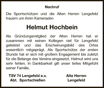 Traueranzeige von Helmut Hochbein von WLZ