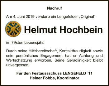 Traueranzeige von Helmut Hochbein von WLZ