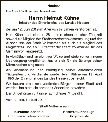 Traueranzeige von Helmut Kühne von WLZ
