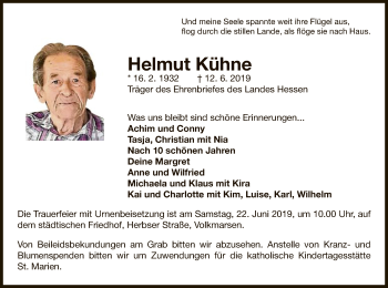 Traueranzeige von Helmut Kühne von WLZ