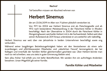 Traueranzeige von Herbert Sinemus von WLZ