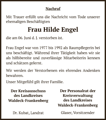 Traueranzeige von Hilde Engel von WLZ