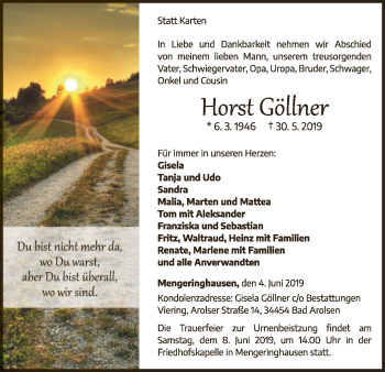 Traueranzeige von Horst Göllner von WLZ