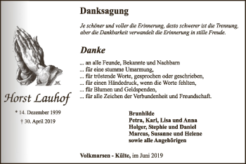 Traueranzeige von Horst Lauhof von WLZ